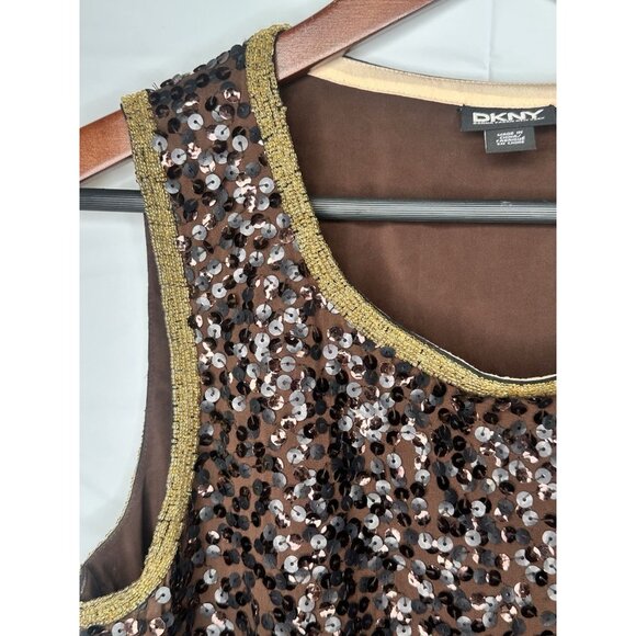 DKNY Womens Brown Sequined Knee-Length Cocktail and Party Dress Size Small Pull - Picture 6 of 13